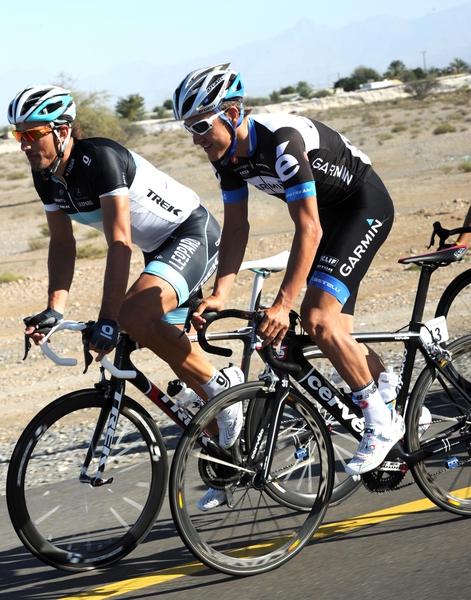 HEINRICH HAUSSLER AND FABIAN CANCELLARA ON STAGE ONE OF THE 2011 TOUR OF OMAN