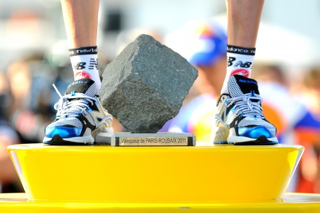 2011 Paris - Roubaix - Vansummeren's Trophy at his Feet